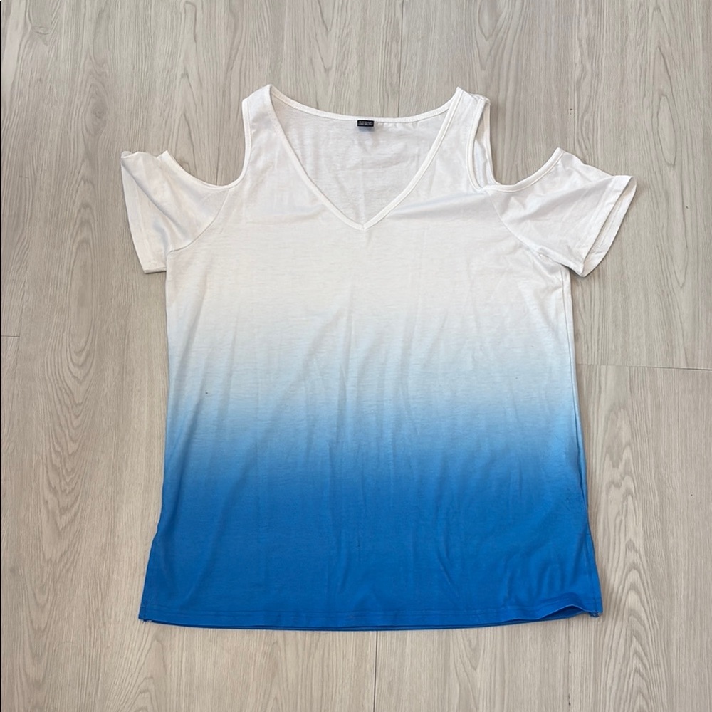 🛍️ SHEIN Gradient Blue and White Cold Shoulder Tee